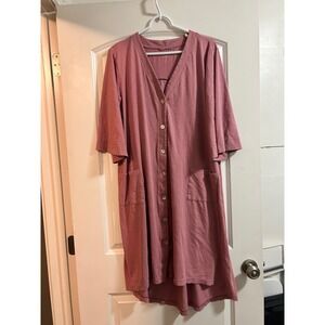 Eileen Fisher Garnet Hill Organic Cotton Button Front Nightgown Rose Small